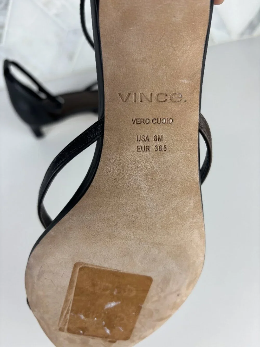 8 Vince Siri Black Brown Leather Sandal Ankle Strap Kitten Heel Pointed Toe Slip - Picture 10 of 11